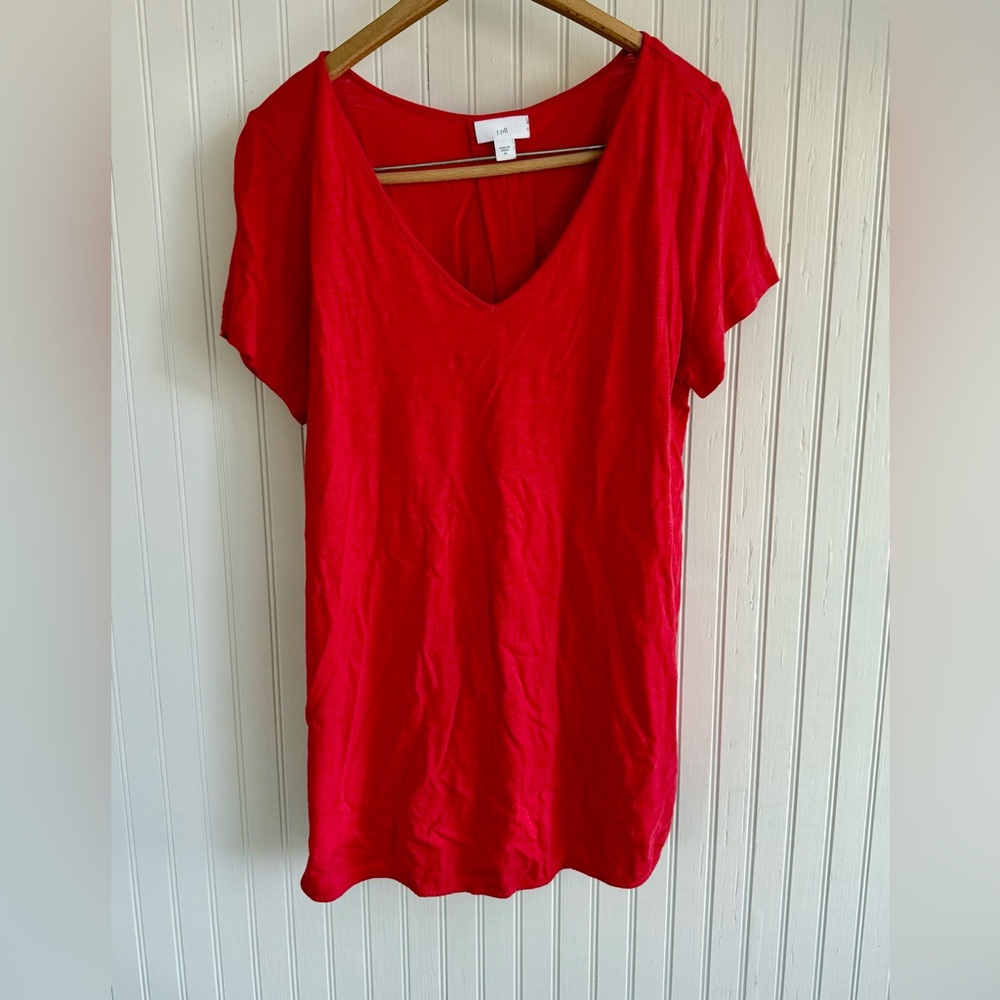 J. Jill Bright Red V-Neck Cotton Tee Size M